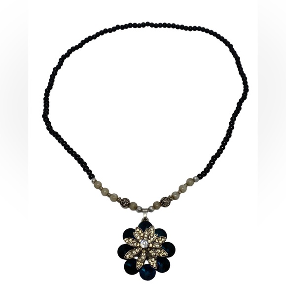 VTG 1980's Fashion 28” Asstd. Beads Necklace Floral Rhinestone Turquoise Pendant - Picture 2 of 16